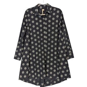 Comfy USA Women's Black Gray Polka Dot Shirt Dress Zip Back Design Art to Wear M